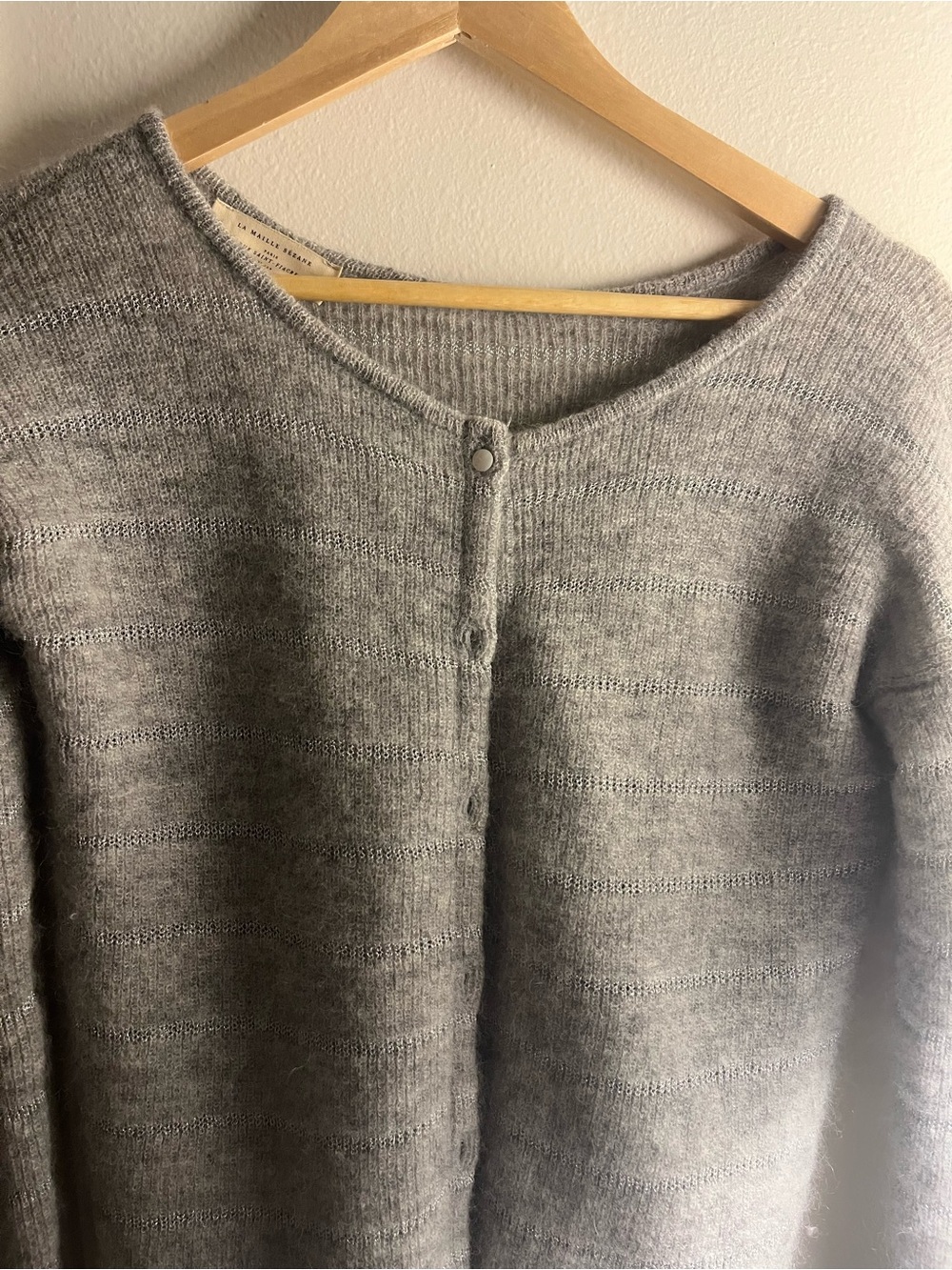 Sezane Heather Gray Button-Front Knit Cardigan